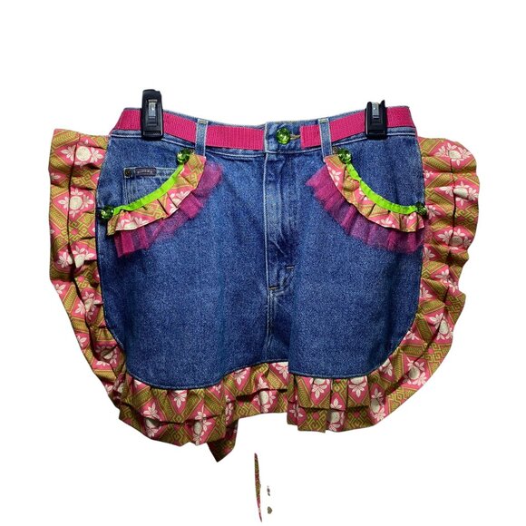 The Unbranded Accessories - Artsy Festival Upcycle Denim Repurposed Waist Apron Colorful One Size Handmade